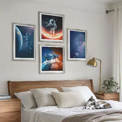 Set de 4 cuadros de estrellas y astronautas decoración para salón