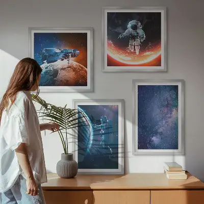 Set de 4 cuadros de estrellas y astronautas decoración para salón