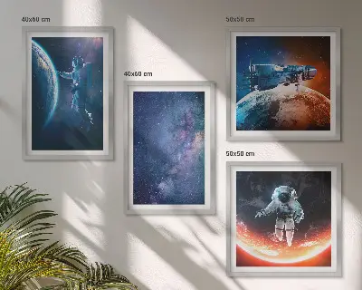 Set de 4 cuadros de estrellas y astronautas decoración para salón