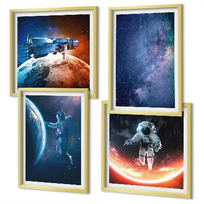 Set de 4 cuadros de estrellas y astronautas decoración para salón