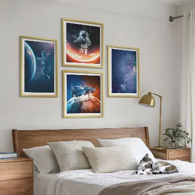 Set de 4 cuadros de estrellas y astronautas decoración para salón