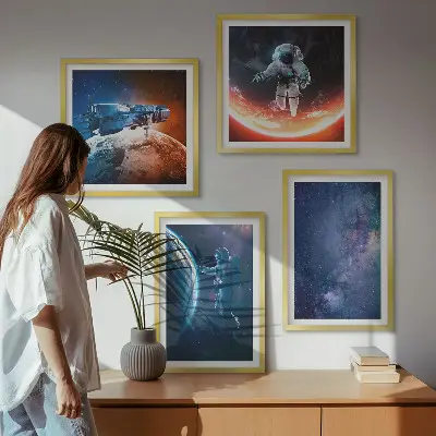 Set de 4 cuadros de estrellas y astronautas decoración para salón