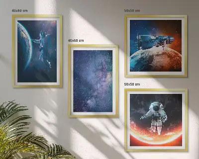 Set de 4 cuadros de estrellas y astronautas decoración para salón