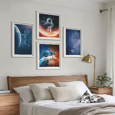 Set de 4 cuadros de estrellas y astronautas decoración para salón