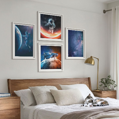 Set de 4 cuadros para salón Estrellas astronautas del espacio