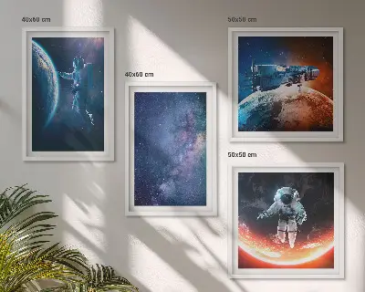Set de 4 cuadros de estrellas y astronautas decoración para salón