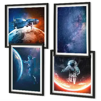 Set de 4 cuadros de estrellas y astronautas decoración para salón