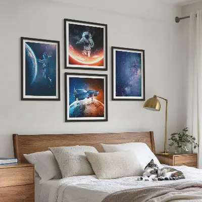 Set de 4 cuadros de estrellas y astronautas decoración para salón