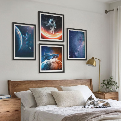Set de 4 cuadros para salón Estrellas astronautas del espacio