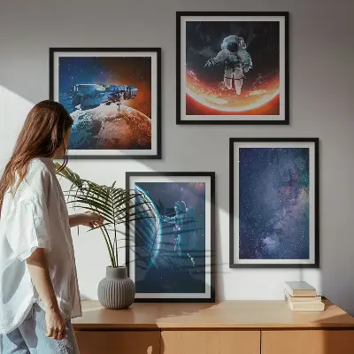 Set de 4 cuadros de estrellas y astronautas decoración para salón
