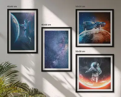 Set de 4 cuadros de estrellas y astronautas decoración para salón
