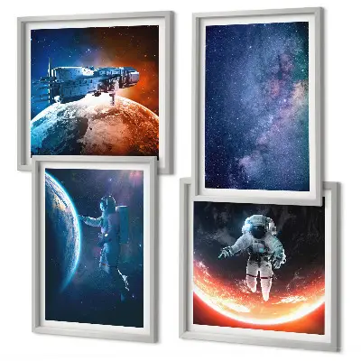 Set de 4 cuadros de estrellas y astronautas decoración para salón
