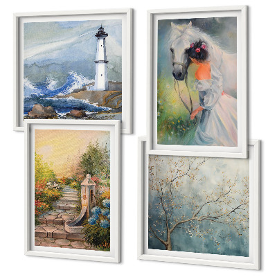 Set de cuadros modernos para salón Paisaje de faro Niña Caballo