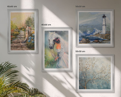 Set de cuadros modernos para salón Paisaje de faro Niña Caballo