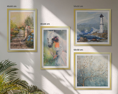 Set de cuadros modernos para salón Paisaje de faro Niña Caballo