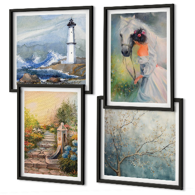 Set de cuadros modernos para salón Paisaje de faro Niña Caballo
