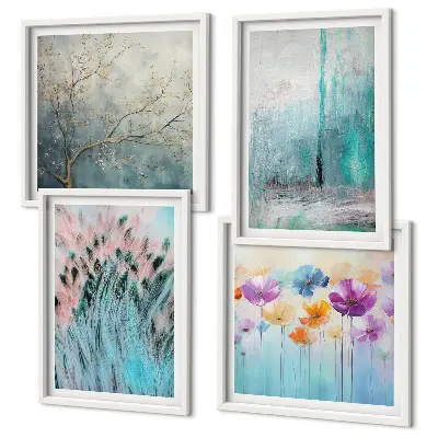 Set de 4 cuadros para salón con patrones de flores en tonos pastel