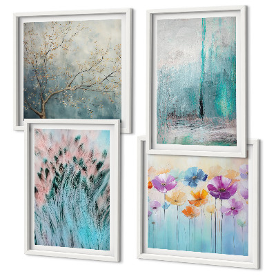 Set de 4 cuadros para salón Patrones de fondo de flores en tonos pastel