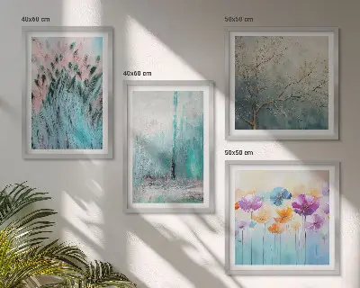 Set de 4 cuadros para salón con patrones de flores en tonos pastel