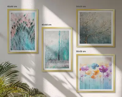 Set de 4 cuadros para salón con patrones de flores en tonos pastel