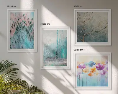Set de 4 cuadros para salón con patrones de flores en tonos pastel