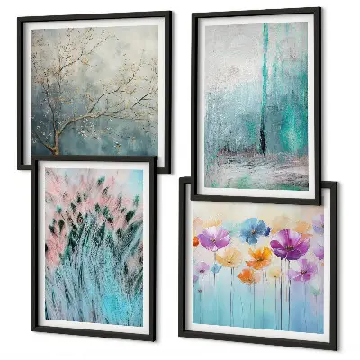 Set de 4 cuadros para salón con patrones de flores en tonos pastel