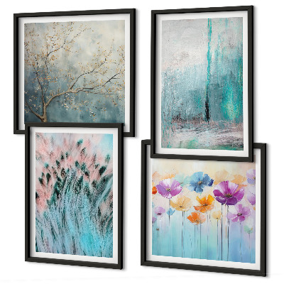 Set de 4 cuadros para salón Patrones de fondo de flores en tonos pastel