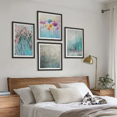 Set de 4 cuadros para salón con patrones de flores en tonos pastel