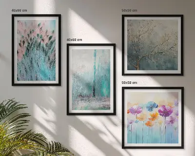 Set de 4 cuadros para salón con patrones de flores en tonos pastel