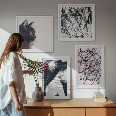 Galería de pared con patrones de pintura abstracta de gatos