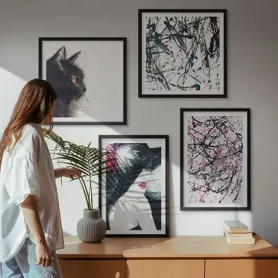 Galería de pared con patrones de pintura abstracta de gatos