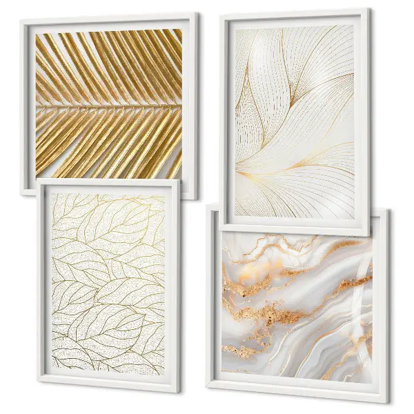 Set de cuadros modernos para salón diseño abstracto de mármol con patrones de hojas