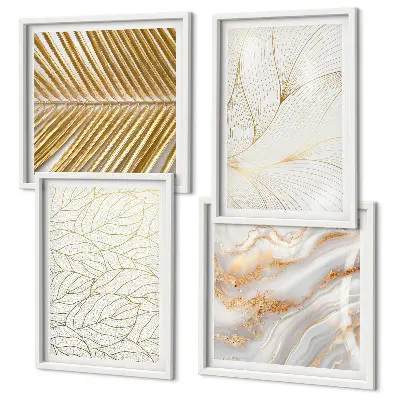 Set de cuadros modernos para salón diseño abstracto de mármol con patrones de hojas