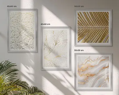 Set de cuadros modernos para salón diseño abstracto de mármol con patrones de hojas