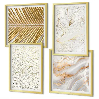 Set de cuadros modernos para salón diseño abstracto de mármol con patrones de hojas