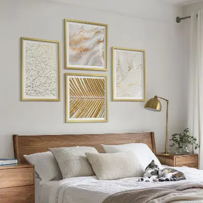 Set de cuadros modernos para salón diseño abstracto de mármol con patrones de hojas