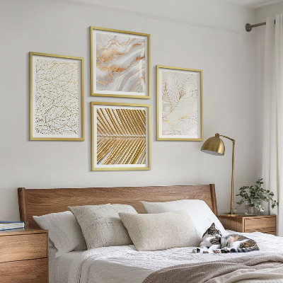 Set de cuadros modernos para salón Mármol abstracto con patrones de hojas