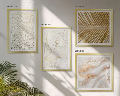 Set de cuadros modernos para salón diseño abstracto de mármol con patrones de hojas