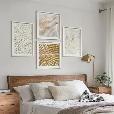 Set de cuadros modernos para salón diseño abstracto de mármol con patrones de hojas