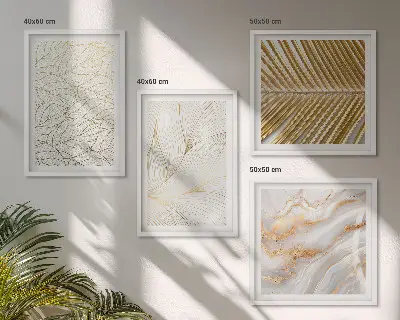 Set de cuadros modernos para salón diseño abstracto de mármol con patrones de hojas