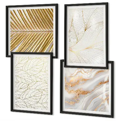 Set de cuadros modernos para salón diseño abstracto de mármol con patrones de hojas