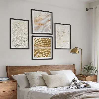 Set de cuadros modernos para salón diseño abstracto de mármol con patrones de hojas