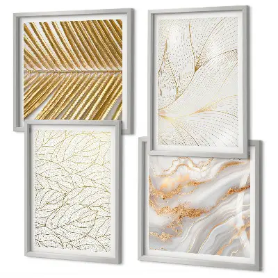 Set de cuadros modernos para salón diseño abstracto de mármol con patrones de hojas