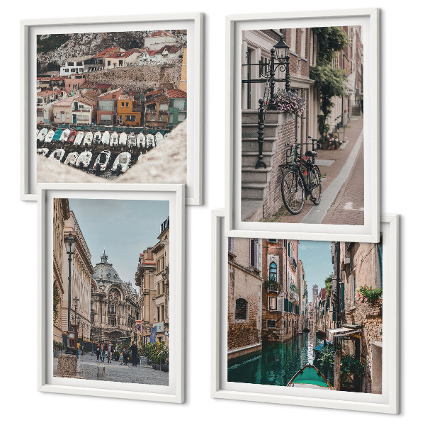 Set de 4 cuadros para salón Las encantadoras calles de las ciudades portuarias