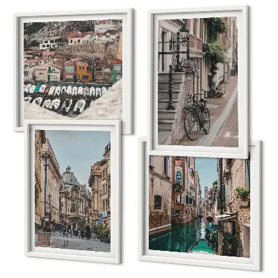 Set de 4 cuadros para salón con el diseño de las encantadoras calles de ciudades portuarias
