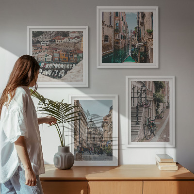 Set de 4 cuadros para salón Las encantadoras calles de las ciudades portuarias