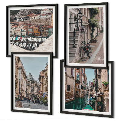 Set de 4 cuadros para salón Las encantadoras calles de las ciudades portuarias