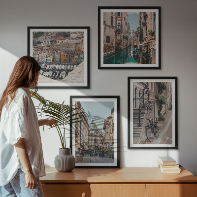 Set de 4 cuadros para salón Las encantadoras calles de las ciudades portuarias