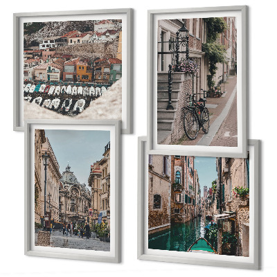 Set de 4 cuadros para salón Las encantadoras calles de las ciudades portuarias