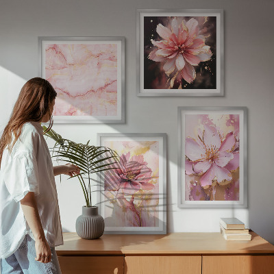 Set de cuadros modernos para salón Composiciones florales de rosas blancas